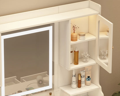Large Vanity Table Set with Mirror, 6 Drawers & Shelves
