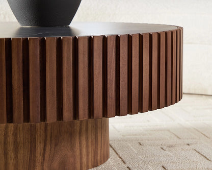 35.43'' Nesting Round Sintered Stone Tabletop Modern Drum Coffee Table