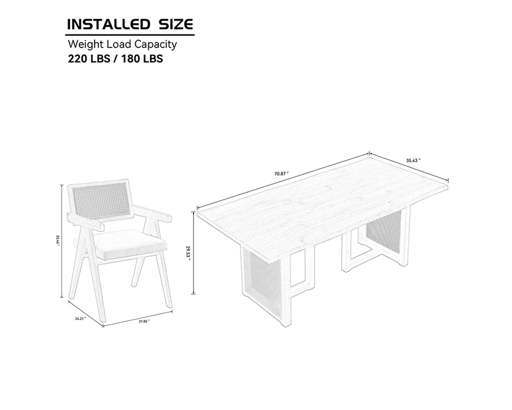 70.87 Inch Rectangular Waves Wooden Dining Table