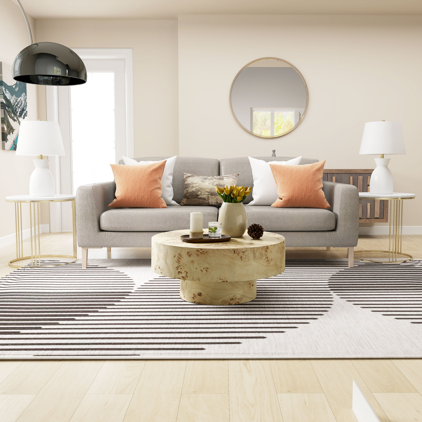 31.49''Mid Century Modern Round Wood Coffee Table with Burl Wood Veneer