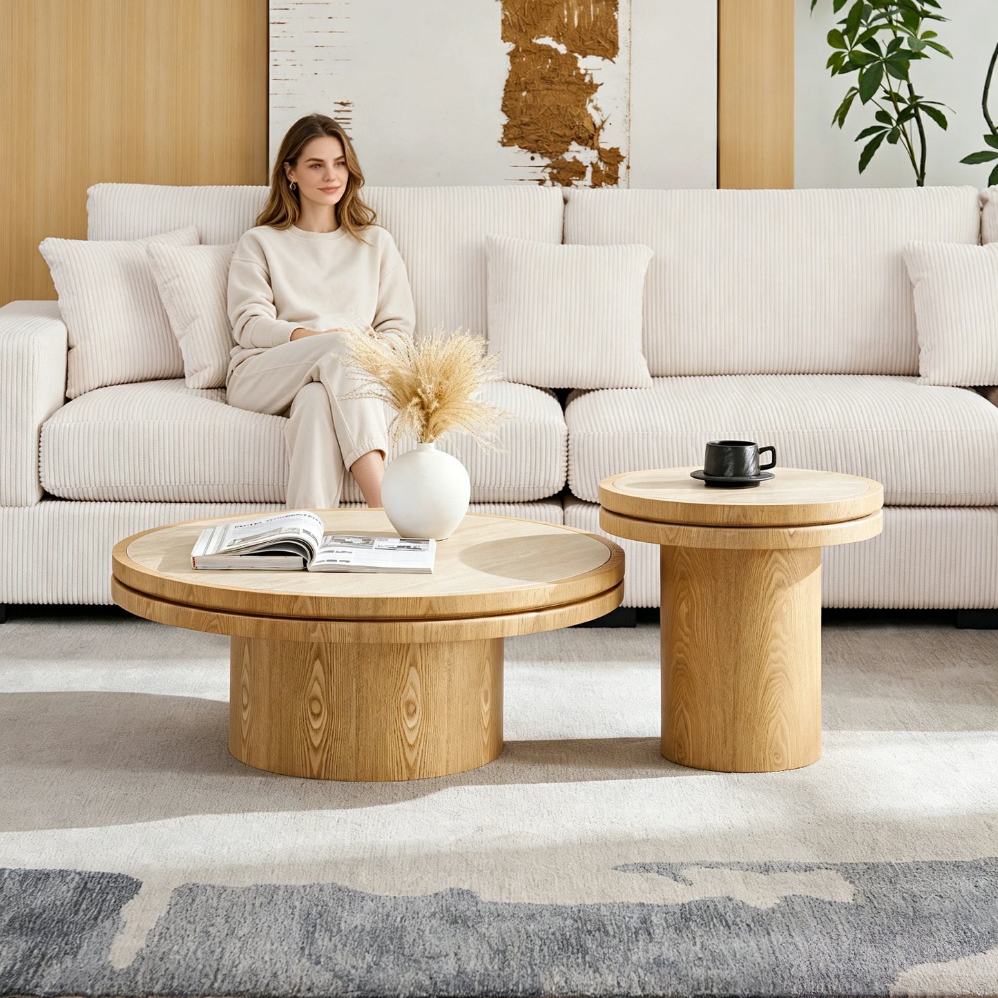 35.43" Sintered Stone Coffee Table – MDF Pedestal, Easy Assembly