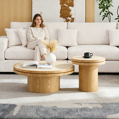 35.43" Sintered Stone Coffee Table – MDF Pedestal, Easy Assembly