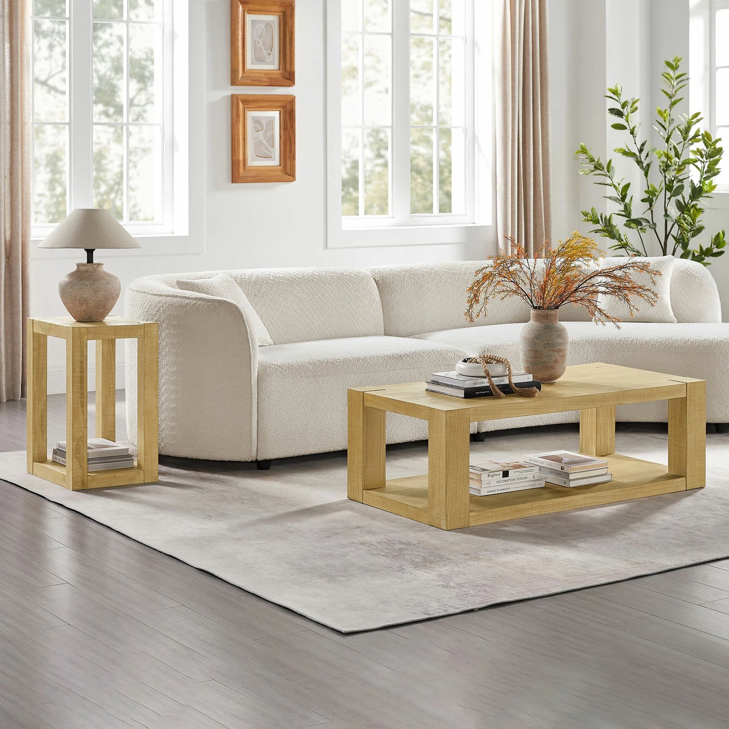 2-Tier Rectangle Coffee Table Set – 2-Piece, Easy Assembly, Natural
