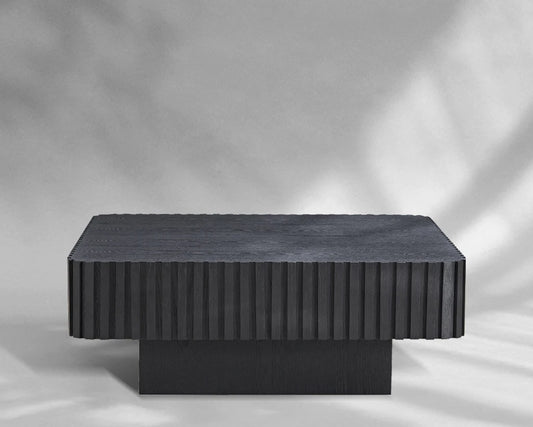 35.43" Handcrafted Square Drum Coffee Table - Modern Wooden Design with Sturdy MDF Pedestal