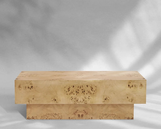 43.31” Burl Wood Veneer Coffee Table – Mid-Century Modern Rectangle Design with Sturdy MDF Pedesta