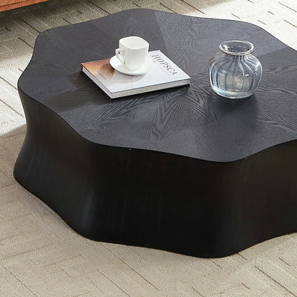 Petal Shape Coffee Table, Black Birch Wood Grain Fiberglass
