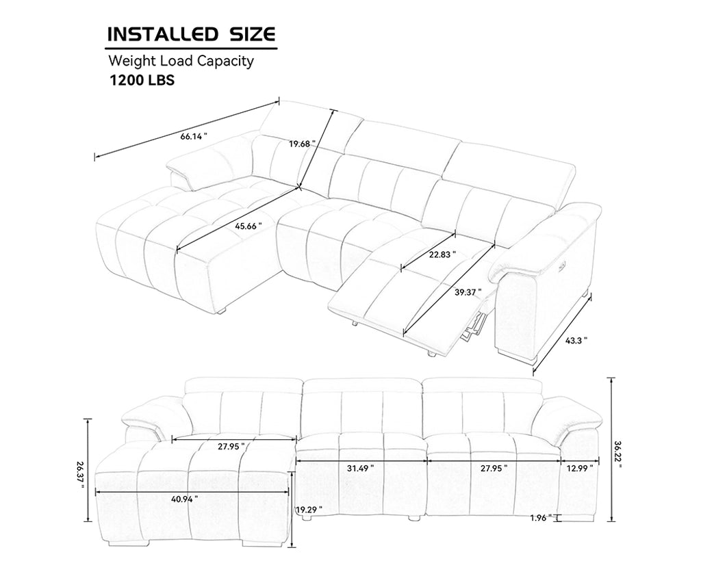 Electric Sofa Left-Facing L-Shaped Leather Recliner with USB Port