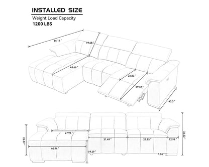 Electric Sofa Left-Facing L-Shaped Leather Recliner with USB Port