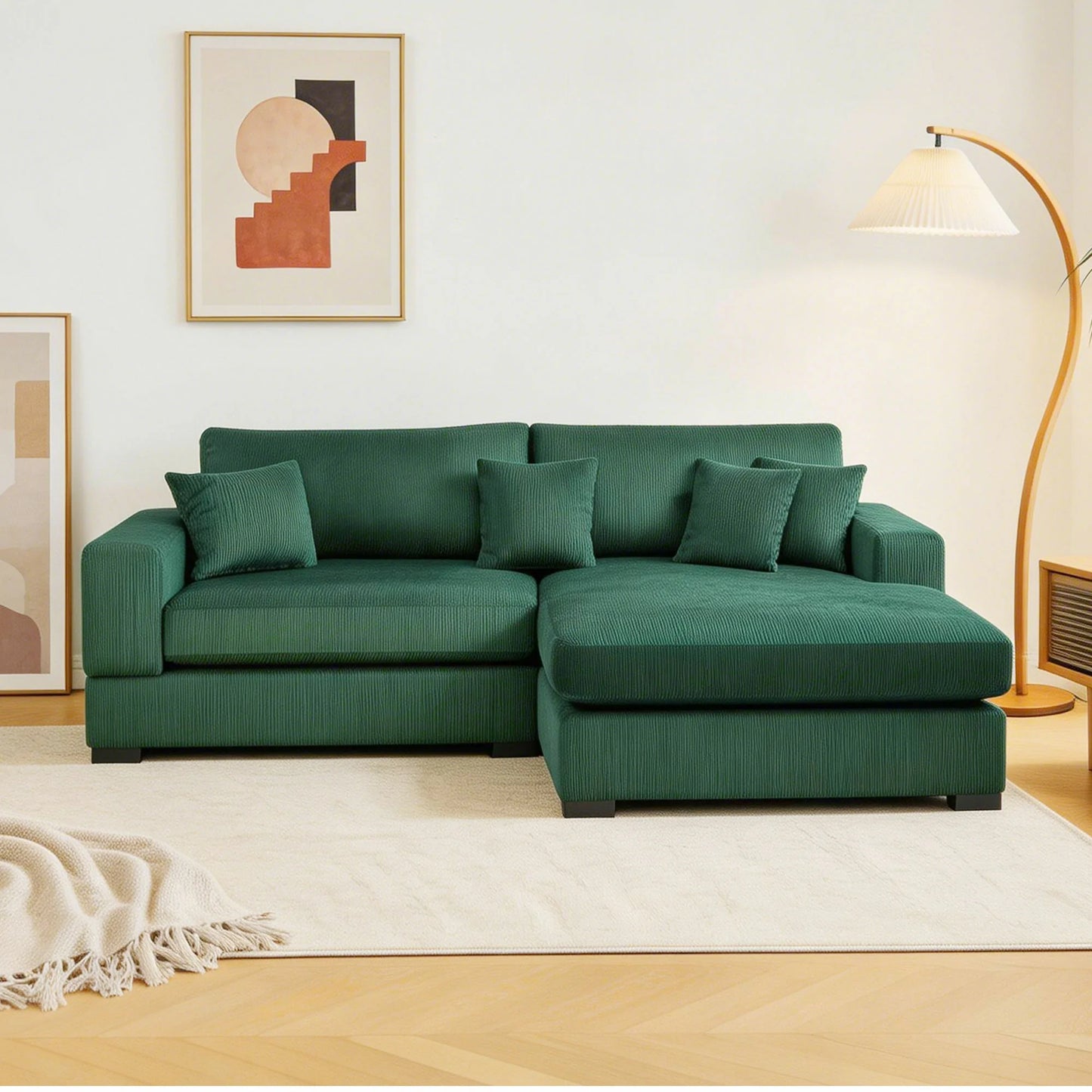 Modular 3-Seat Sofa – Right 1.5 + Ottoman, 2 Armrests, 4 Colors