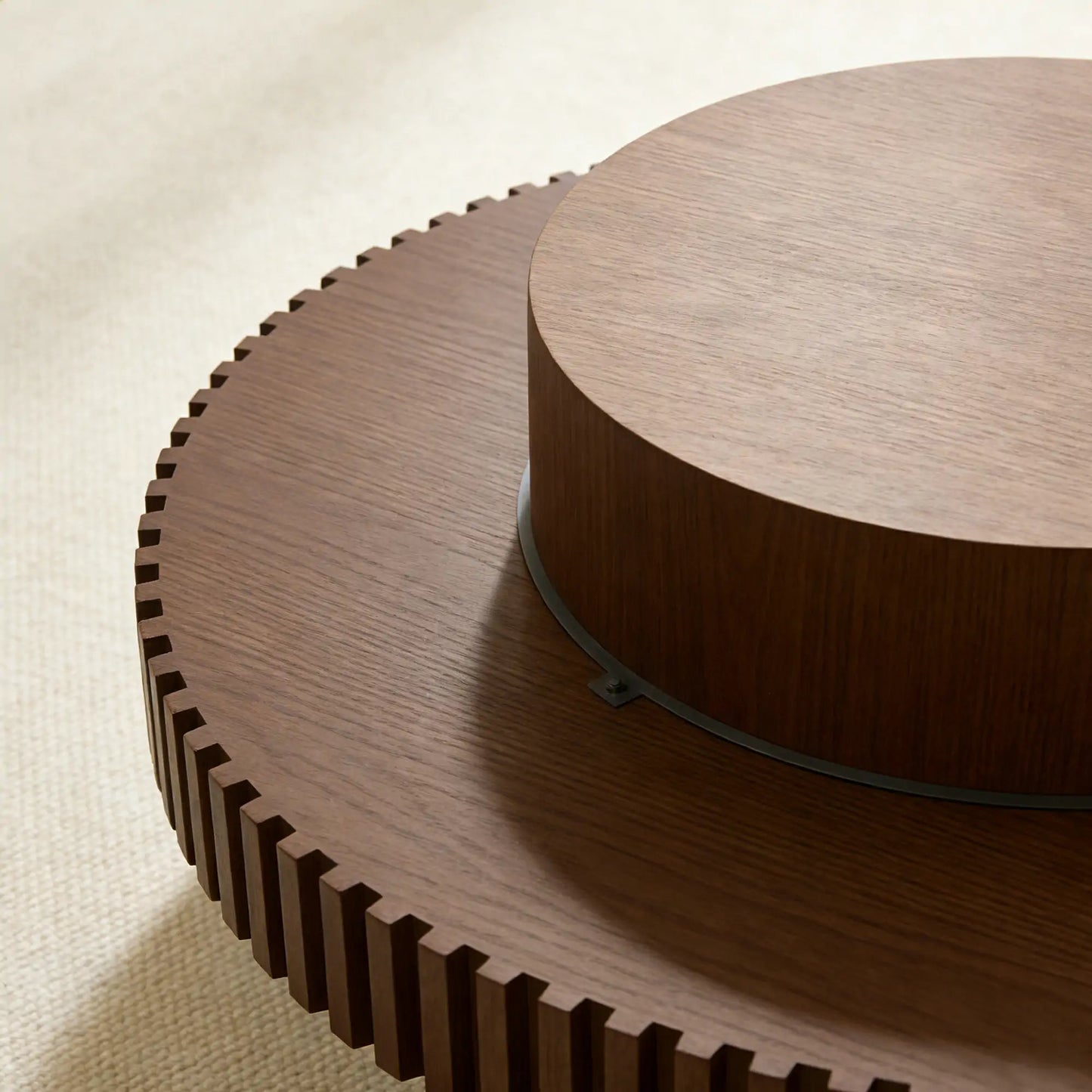 Modern Handcraft Drum Gear Coffee Table with Solid wood trim