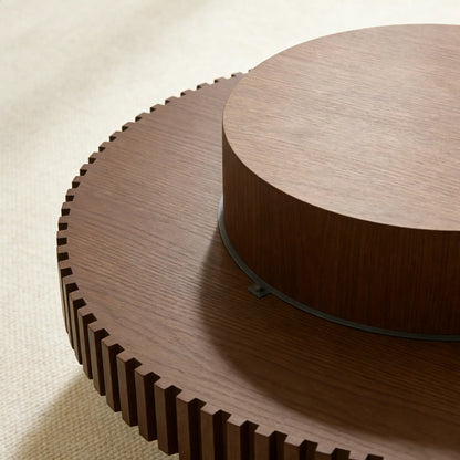 Modern Handcraft Drum Gear Coffee Table with Solid wood trim