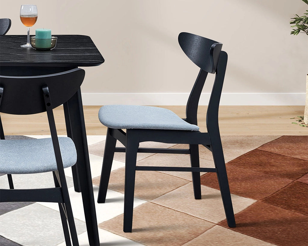 Modern Black Upholstered Wooden Dining Chairs, Set of 2