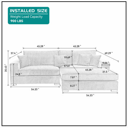 Modular 3-Seat Sofa – Right 1.5 + Ottoman, 2 Armrests, 4 Colors