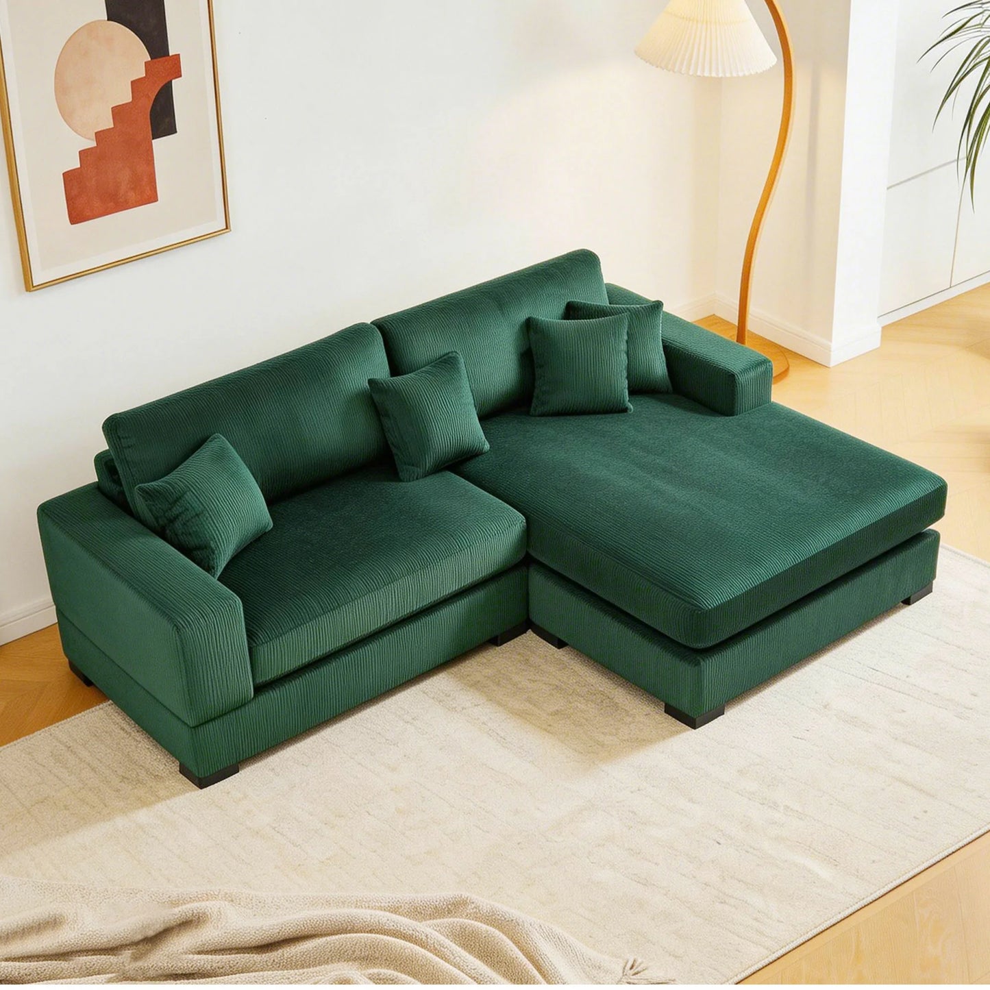 Modular 3-Seat Sofa – Right 1.5 + Ottoman, 2 Armrests, 4 Colors