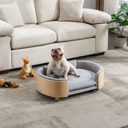 30.70”Scandinavian Elevated Dog Bed with Wood Legs & Velvet Cushion