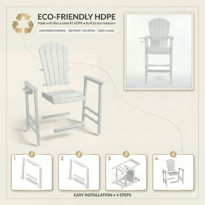 HDPE Bar Height Adirondack Chair – Cup Holder, UV/Weather Resistant