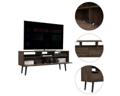TV Stand for 52" TVs with 3 Open Shelves & 2 Drawers, Walnut Finish