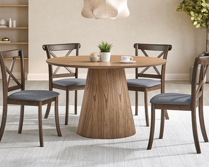 (1 Table with 4 Chairs)Wooden Dining Table Set, Modern Round MDF Kitchen Table and Boucle Upholstered Dining Chairs