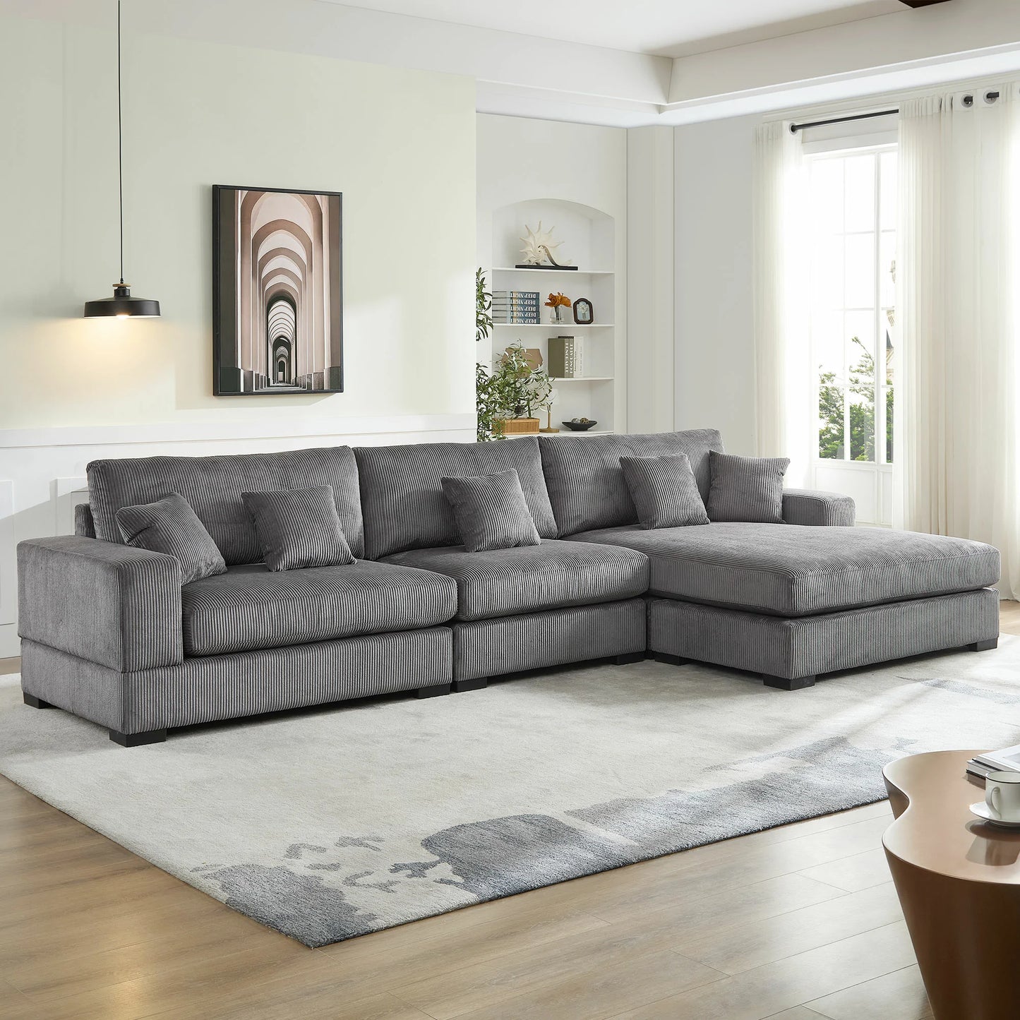 Modular 4-Seat Sofa – Right 1.5 + Ottoman, 2 Armrests, 4 Colors