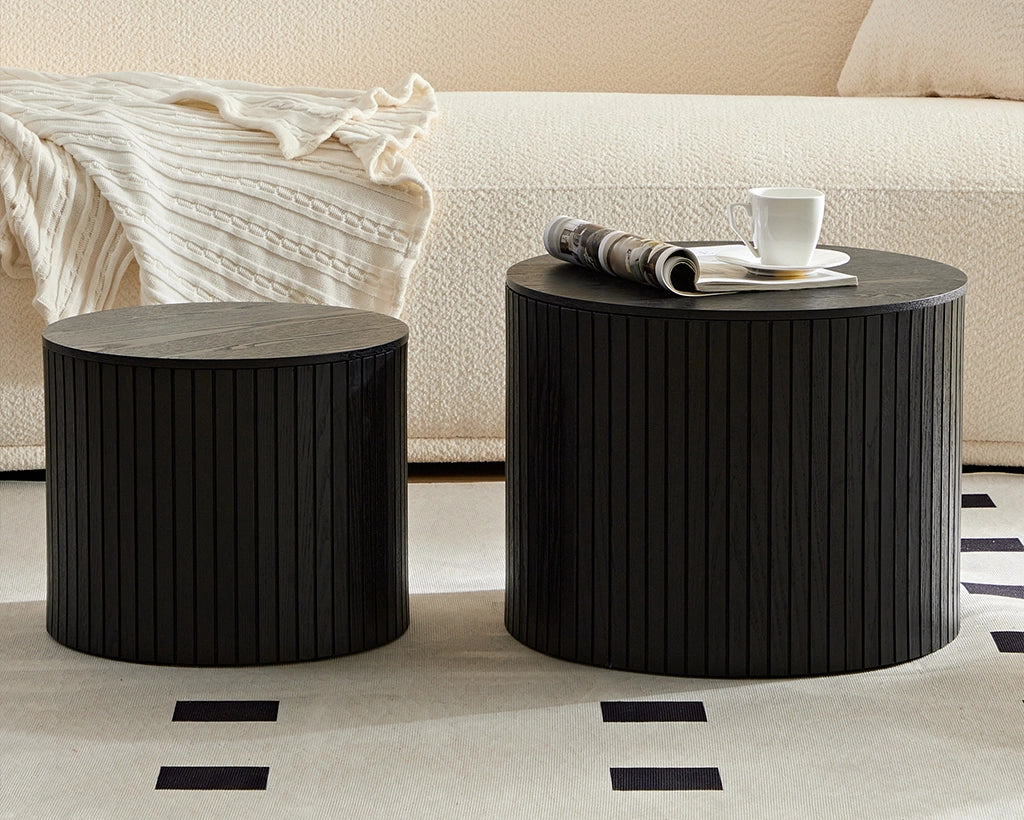 Handcrafted Round MDF Nesting Tables, 2-Piece Set with Storage