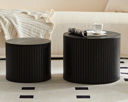 Handcrafted Round MDF Nesting Tables, 2-Piece Set with Storage