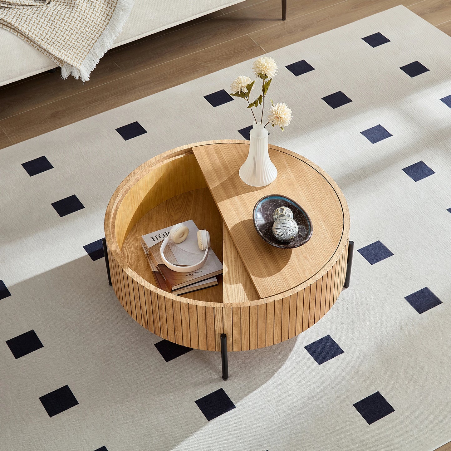 Round Coffee Table with Storage – Accent Tea Table for Home & Office