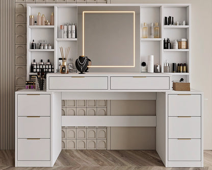 59" Makeup Vanity Desk with LED Mirror & 8 Drawers