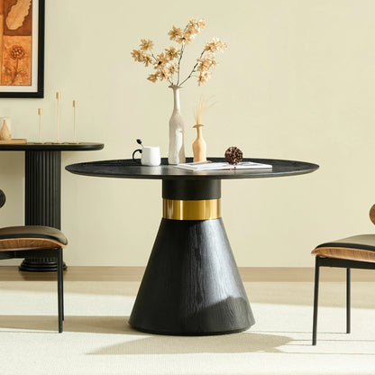 47.24" Round Dining Table – Black & Gold Pedestal, Glam