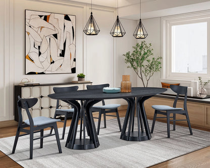 78.74" Ellipse Wooden Dining Table with Pedestal, Walnut/Black