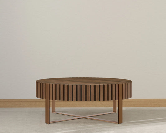 Modern Handcrafted 31.5" Round Drum Coffee Table with Sturdy Pedestal