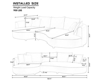 Left-Facing L-Shaped Sectional 128.74 Inch Modern Sectional Curved Sofa Couch