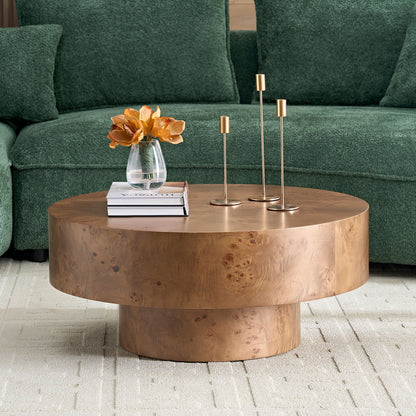 31.49''Mid Century Modern Round Wood Coffee Table with Burl Wood Veneer