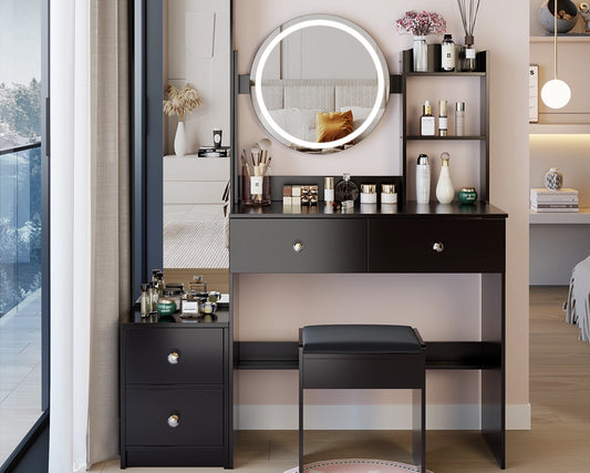 Full Body Mirror Cabinet & LED Vanity Set with Storage