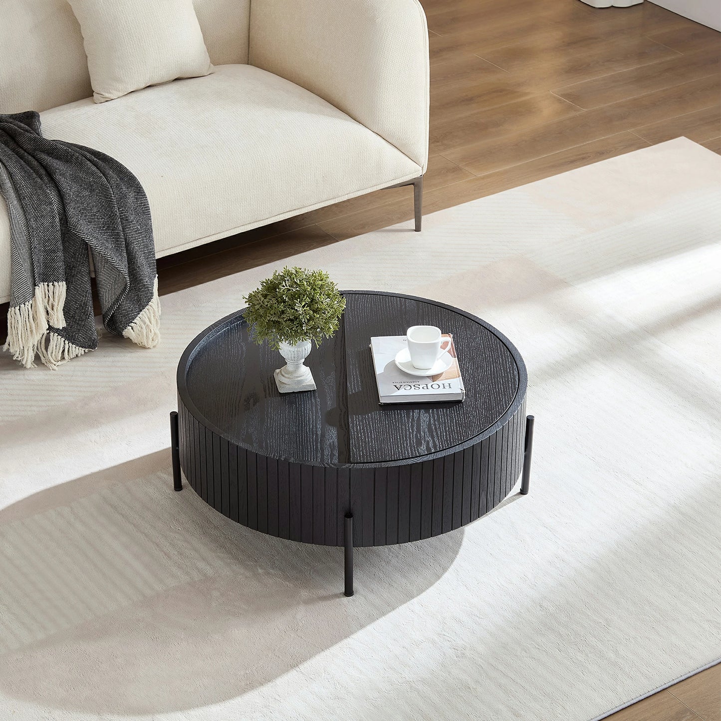 Round Coffee Table with Storage – Accent Tea Table for Home & Office
