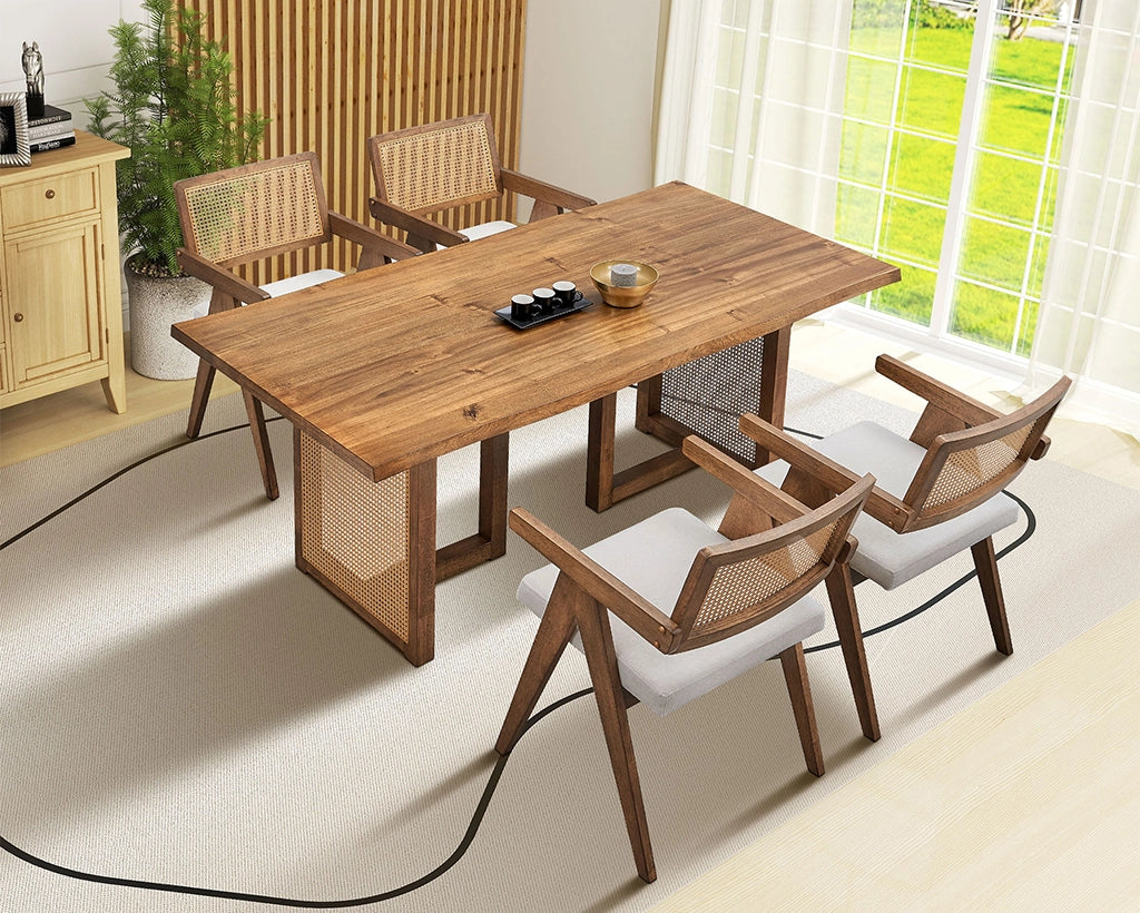 70.87 Inch Rectangular Waves Wooden Dining Table