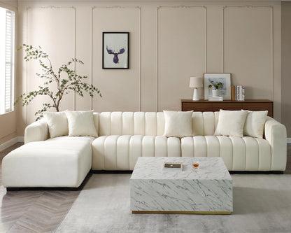 139'' Channel Tufted Sofa Velvet Upholstered Left Chaise Modular Sofa beige