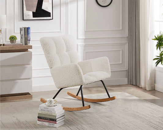 Comfy Upholstered Lounge Chair Rocking Chair with High Backrest