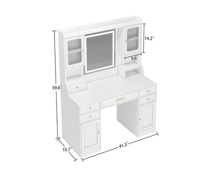 Large Vanity Table Set with Mirror, 6 Drawers & Shelves