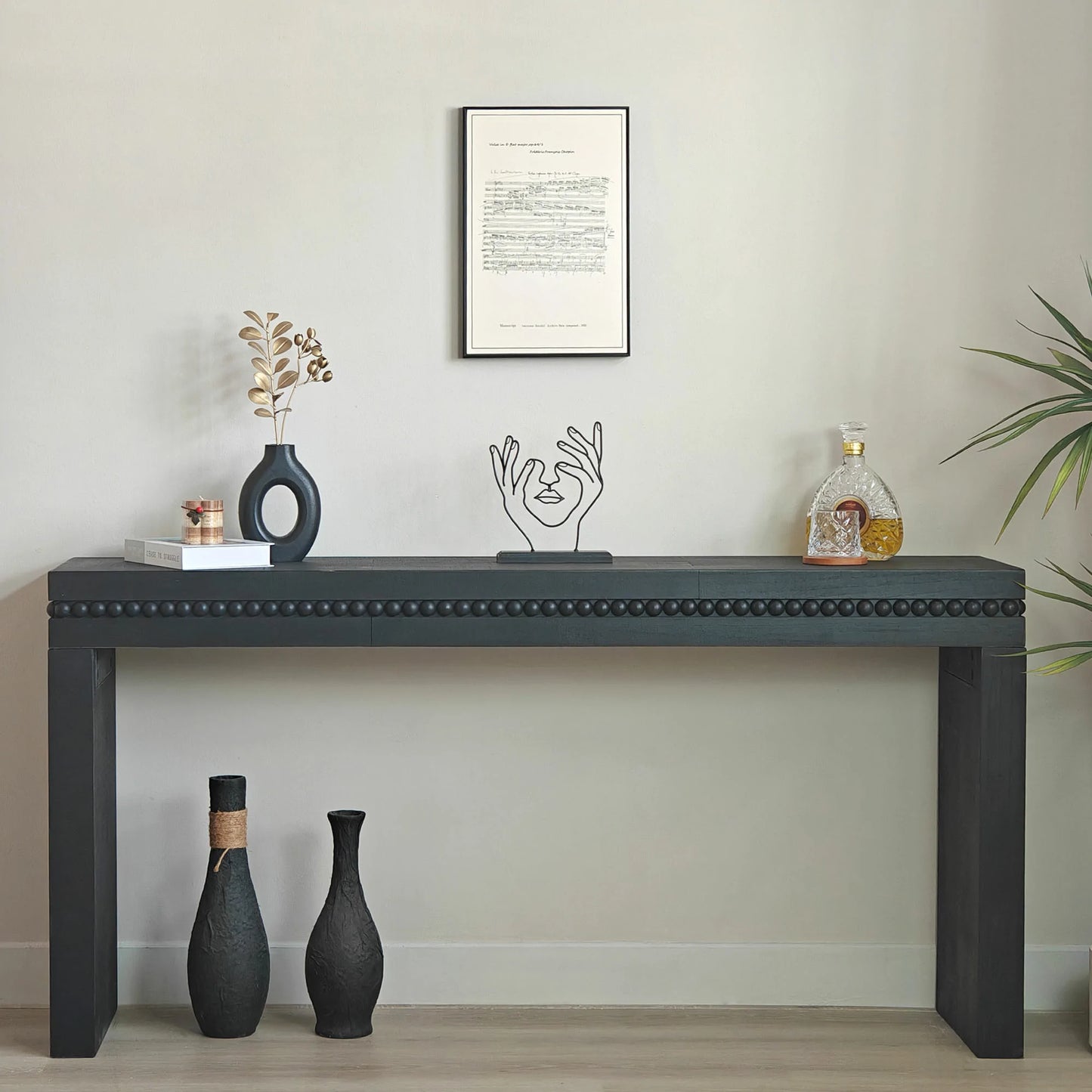 64" Rustic Console Table – Beaded Trim, Entryway & Living Room