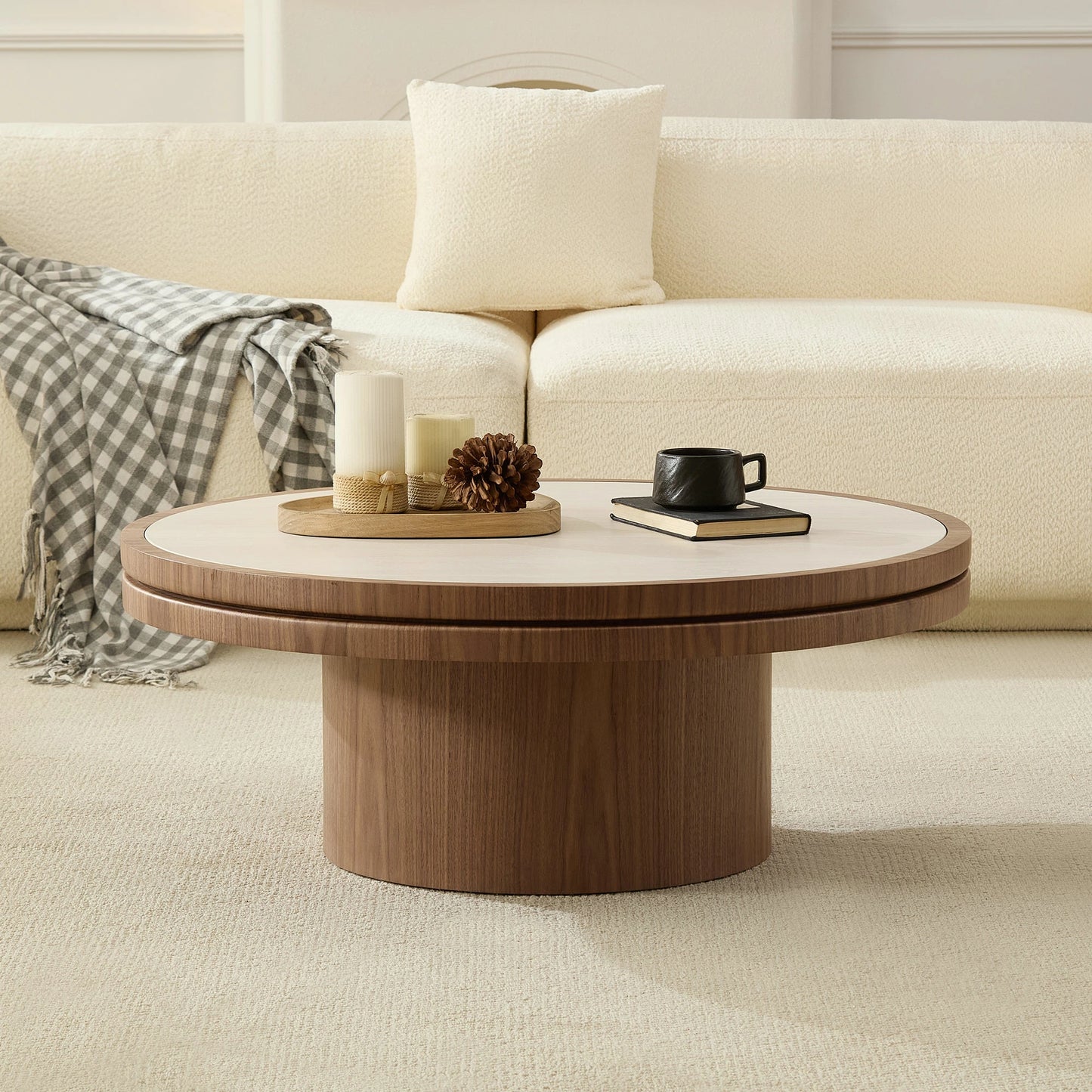 35.43" Sintered Stone Coffee Table – MDF Pedestal, Easy Assembly