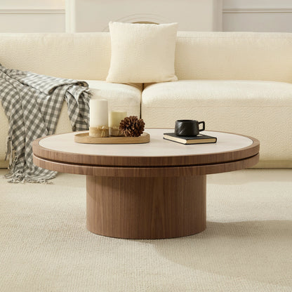 35.43" Sintered Stone Coffee Table – MDF Pedestal, Easy Assembly