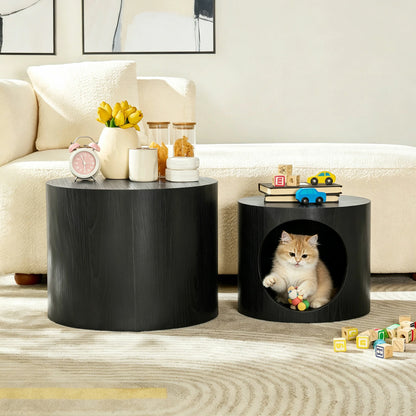 Cat Nest Stool Set – 2-Piece Round Nesting Coffee Tables, No Assembly