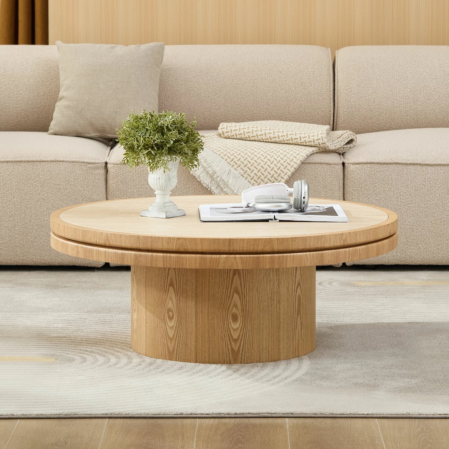 35.43" Sintered Stone Coffee Table – MDF Pedestal, Easy Assembly