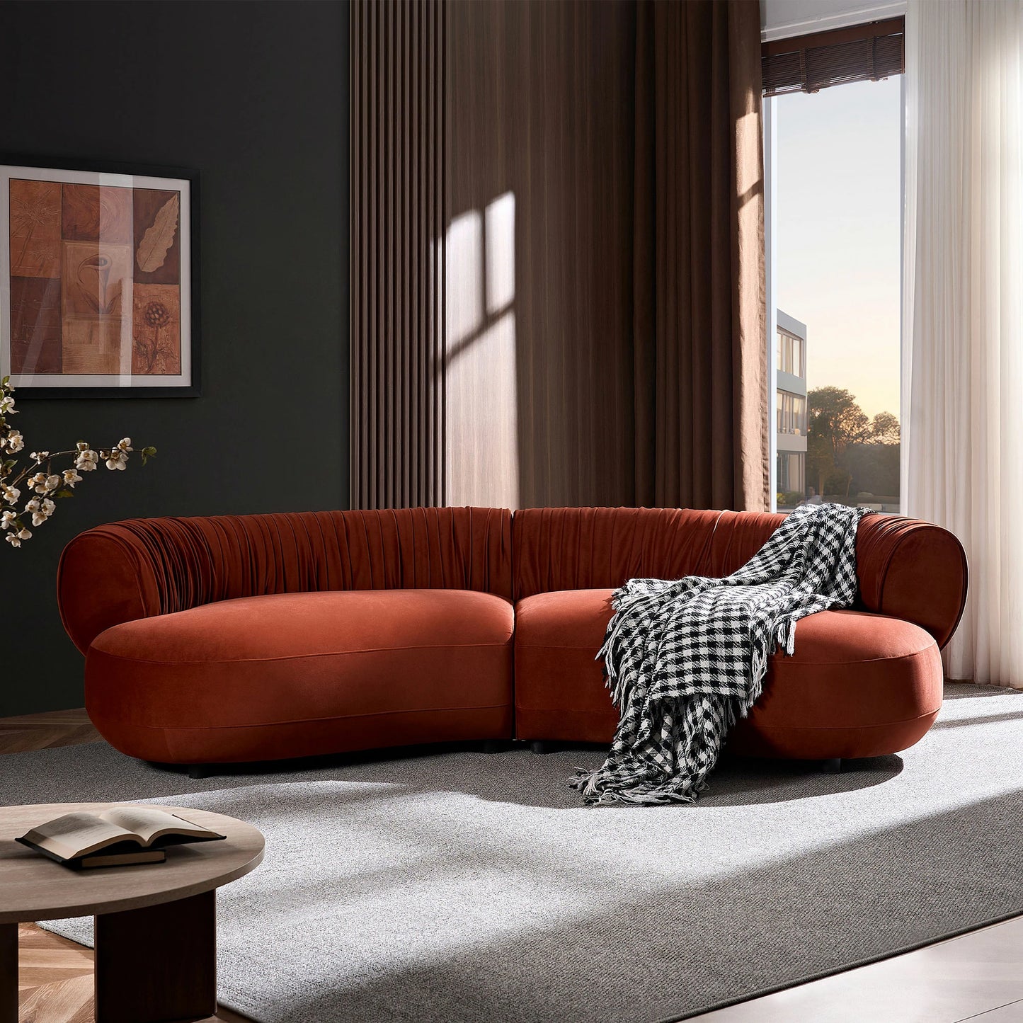 102.36" Modern Curved Sofa – Crescent Silhouette, Living Room