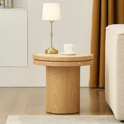19.49" Round MDF Side Table – Sintered Stone Top, Natural
