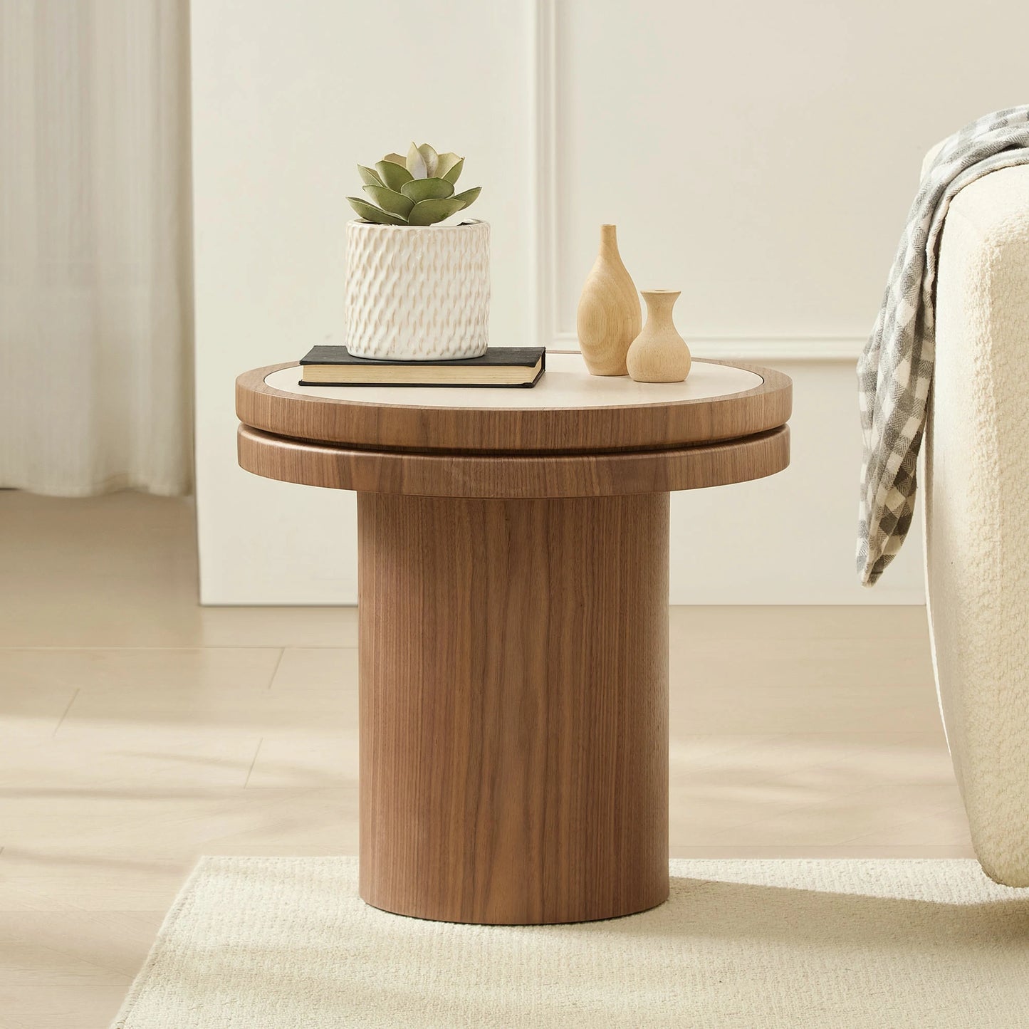 19.49" Round MDF Side Table – Sintered Stone Top, Natural