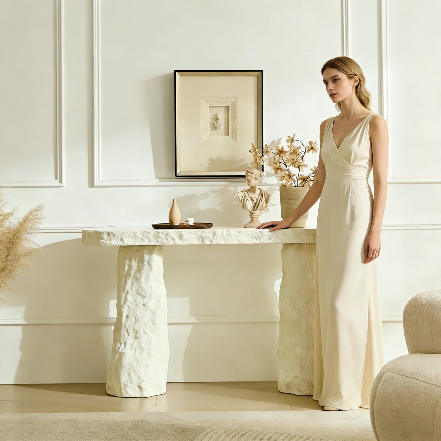 53.94" Imitation Stone Console Table – Fiberglass, Irregular Legs