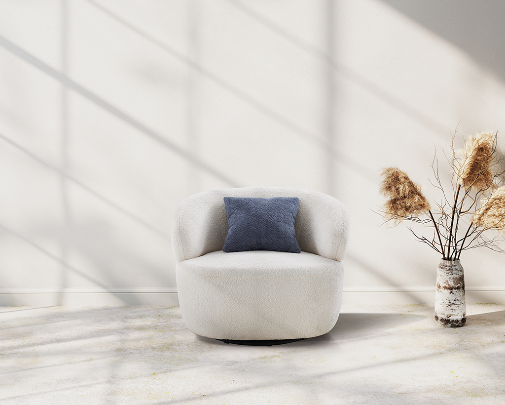 Cozy Swivel Barrel Chair – Boucle Accent Chair