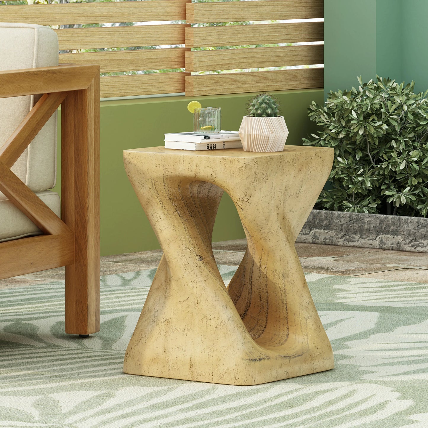 Sculptural MGO Coffee Table, Wood-Grain Finish, Multi-Color