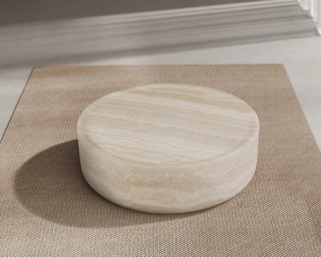 Round Faux Mars Pattern Coffee Table with Travertine Texture